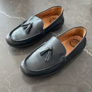 EUC driver club USA boys dress tassel loafers moccasins navy leather 1.5 Brazil